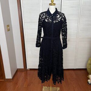 NWOT Nanette Lepore Navy Blue Lace Button Front A Line Dress Size 10